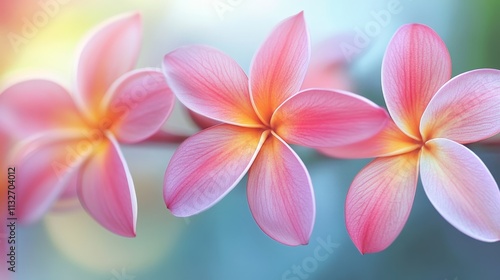 A close-up of vibrant pink plumeria flower with soft backgrounds.