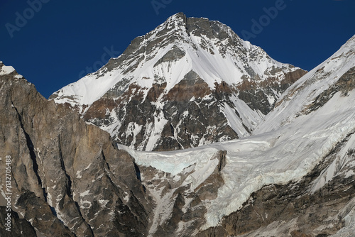 Mount Changtse, Tibetan mount near mt. Everest in sunset light. View from from  Kala Patthar viewpoint. Everest Base Camp, Sagarmatha National Park, Khumbu valley, Nepal photo