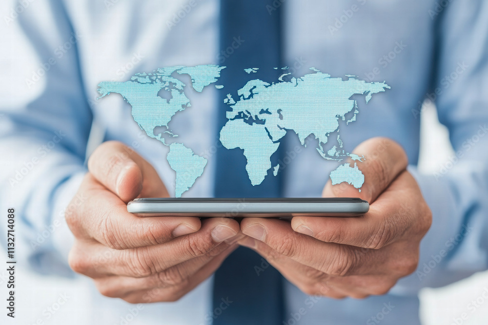 Global business concept with digital world map on smartphone Global business concept with digital world map on smartphone