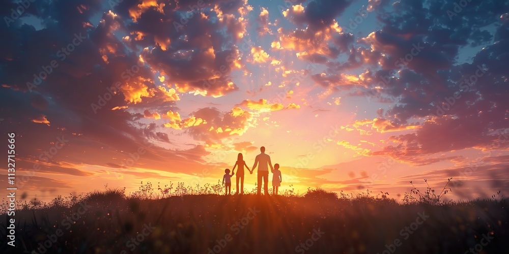 Naklejka premium Family Silhouette at Sunset: A Perfect Image for Family Blogs and Websites