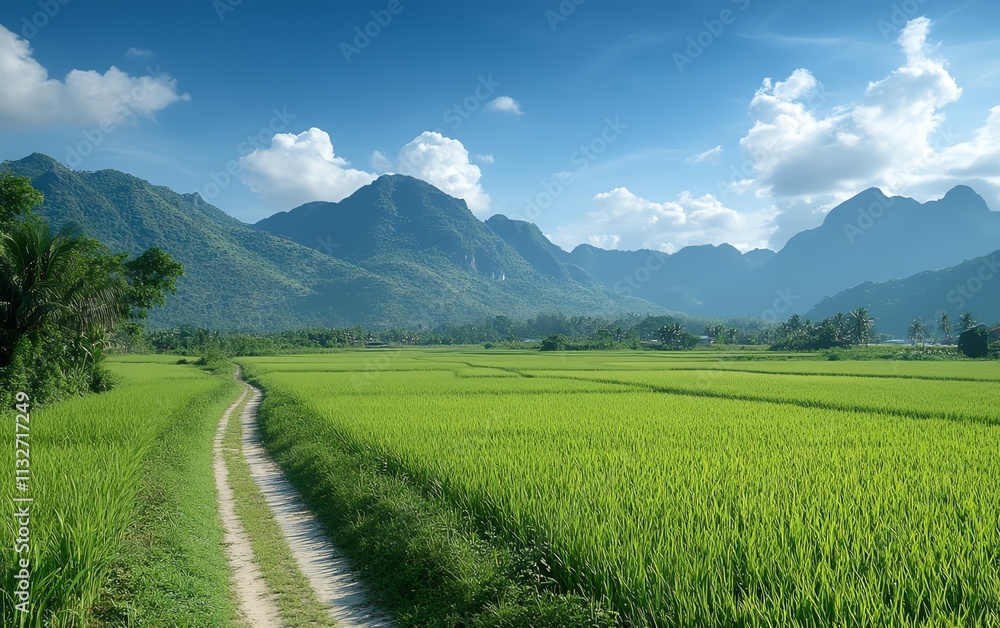 Obraz premium Solar panel array on a grassy field with clear blue skies
