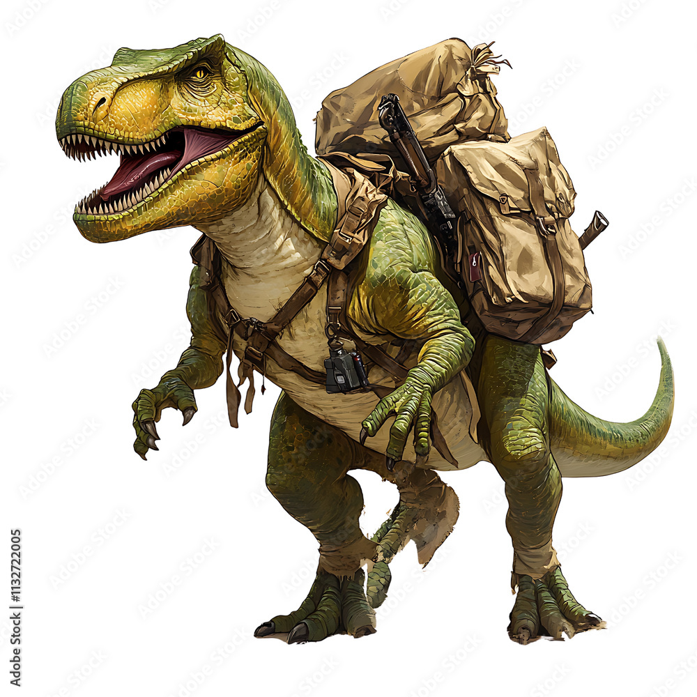 Fototapeta premium Futuristic Tyrannosaurus Rex Character in Retro 1970s Style