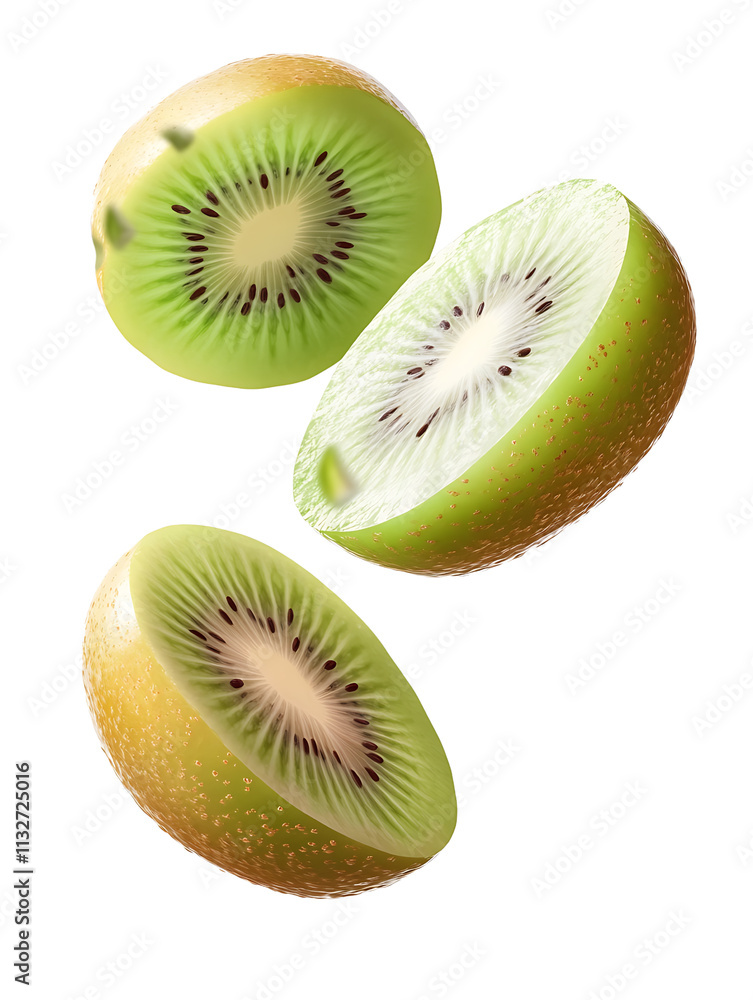 Fototapeta premium Fresh Kiwi Fruits on a White Background in High Resolution
