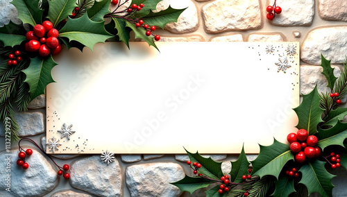 A Cozy Pine Garland Festive Merry Christmas Banner Frame with Lights