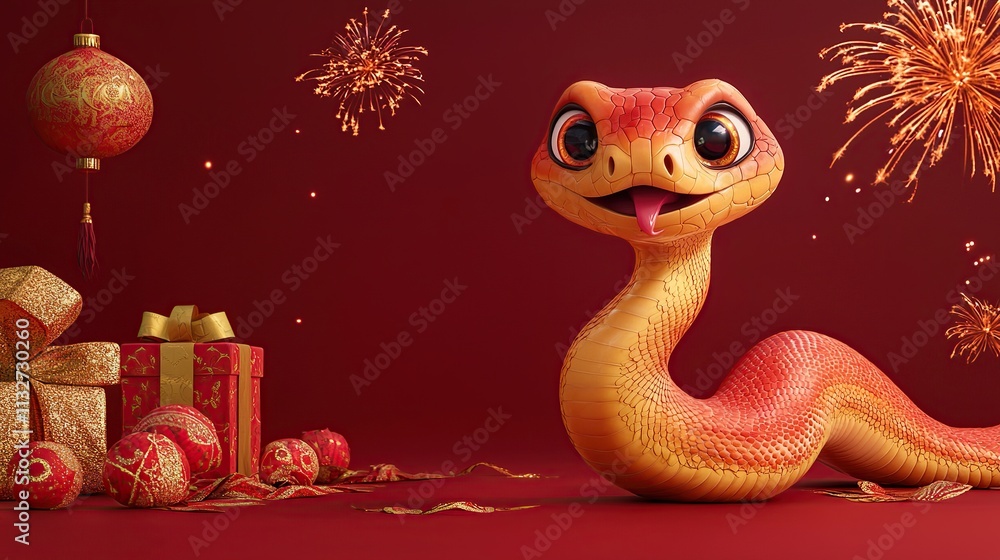 Obraz premium A super cute and friendly snake with big, expressive eyes, chinese new year