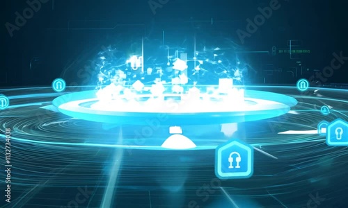 Corporate Network Security Animation: Glowing Firewall with Encryption Tools & Threat Blocking Scenes