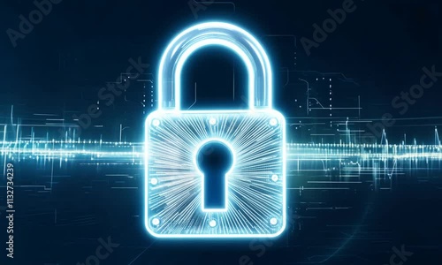 Digital Lock Security Animation: Glowing Encryption & Secure Data Flow in Corporate Network