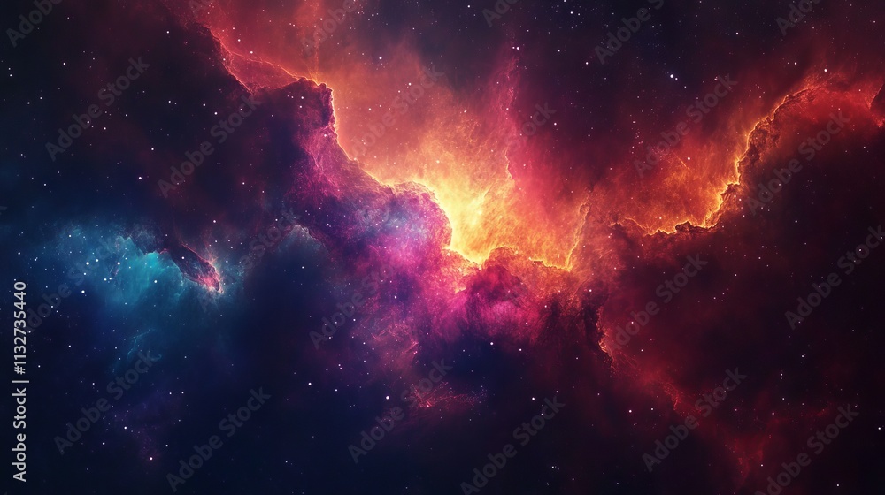 Obraz premium Breathtaking cosmic display of vibrant nebula clouds with rich colors and sparkling stars in deep space background – stunning interstellar phenomenon of galactic dust and light in the universe