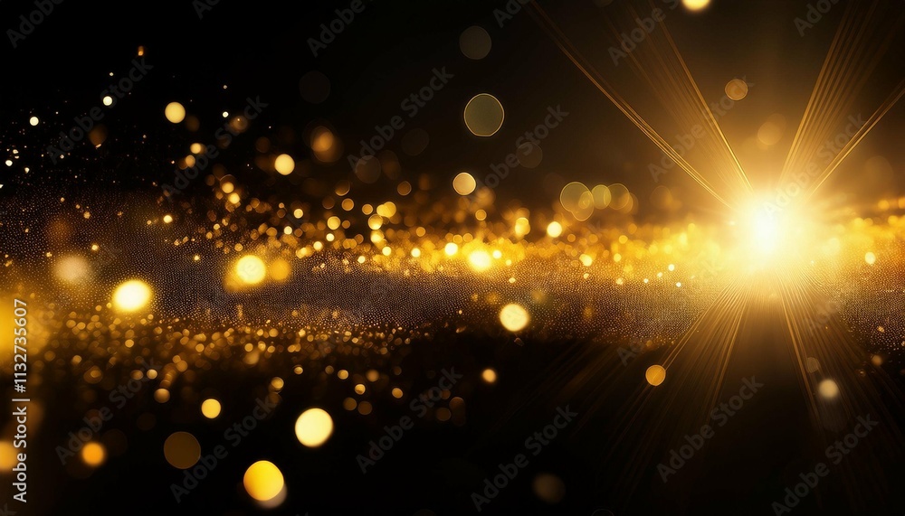 Obraz premium abstract lens and light flare background lens flare overlay bokeh flash gleam defocused golden yellow color flecks and bokeh on dark black abstract background