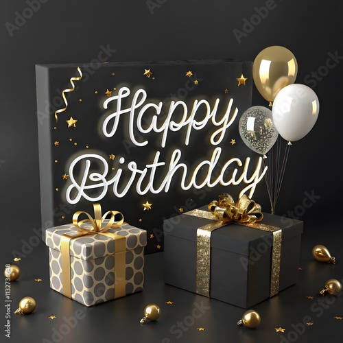 Colorful happy birthday background with festive elements balloons, Birthday party concept.