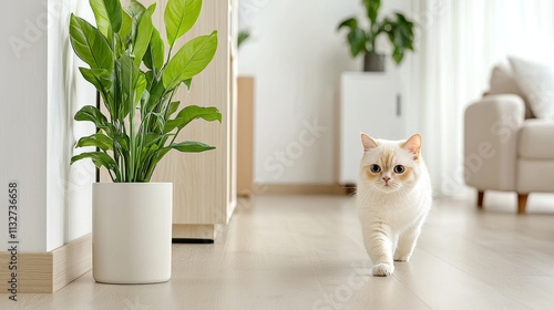 American shorthair cat walking in modern home environment indoor view photo