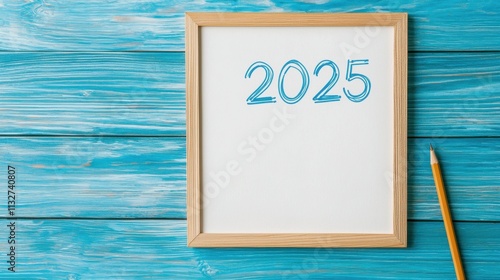 A wooden-framed board displays the year 