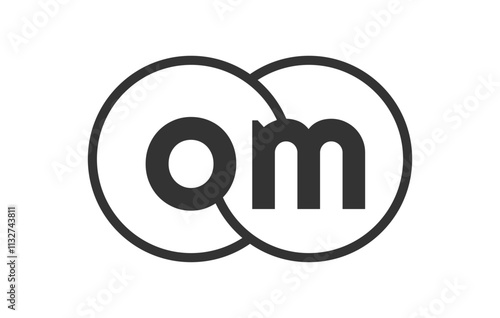 OM business company emblem with outline rounds and letters o m. Logo template of two merged circles for brand identity, logotype. Vector Infinity symbol