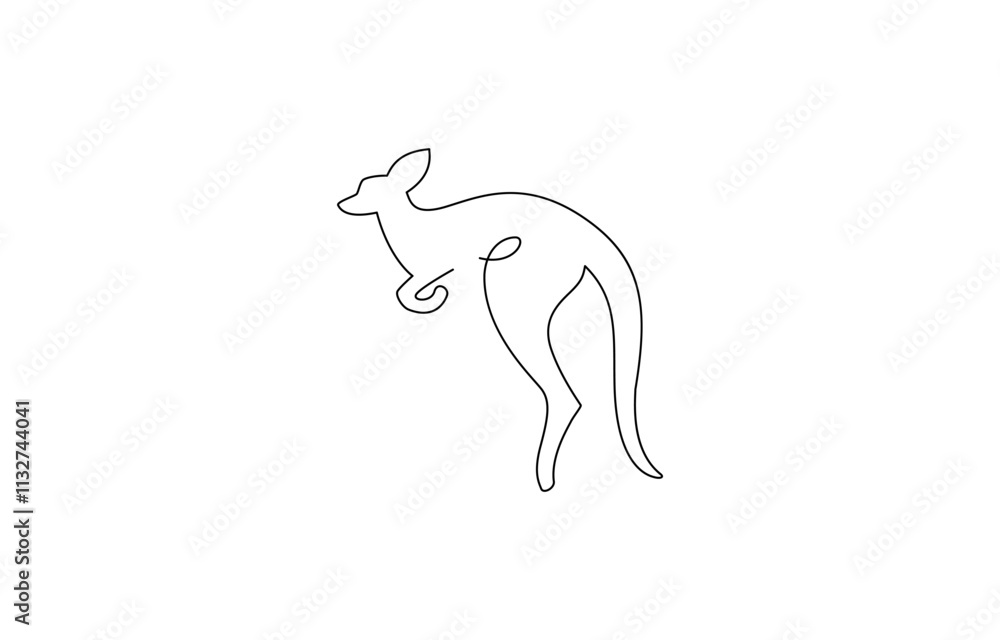 Fototapeta premium Continuous single line sketch drawing of kangaroo australia endemic animal mammal, Continuous Line Drawing of a Kangaroo Hopping, Continuous one simple single abstract line drawing of kangaroo icon.