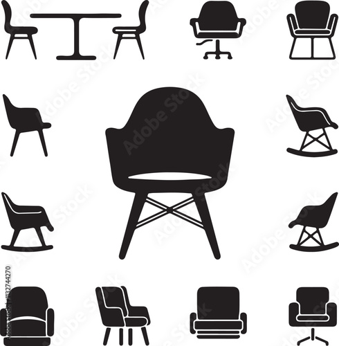 Chair and Sofa of front view icon set vector illustration graphic design