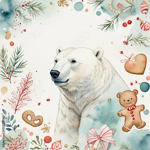 Polar bear and Christmas decorations