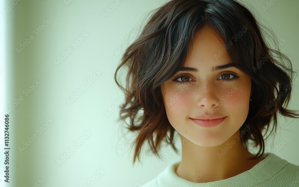 Fototapeta premium smiling beauty woman with casual sweatshirt in color background