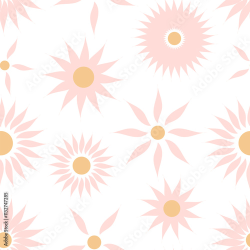 Abstract pink flowers motif seamless pattern, vector graphics cute florals repeat paper