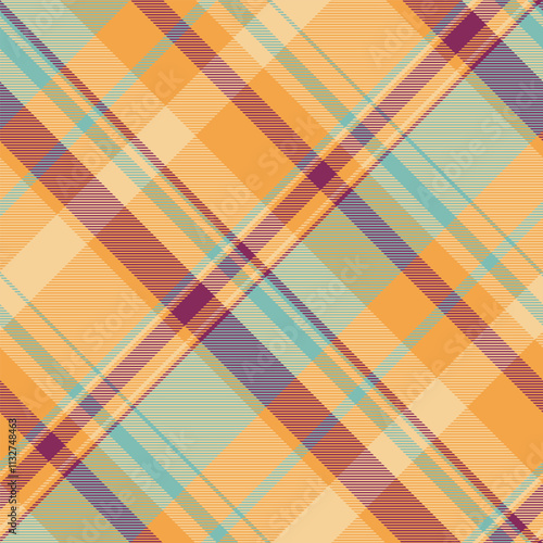 Quilt vector check texture, drawing plaid textile background. Rag pattern tartan seamless fabric in orange and amber colors.