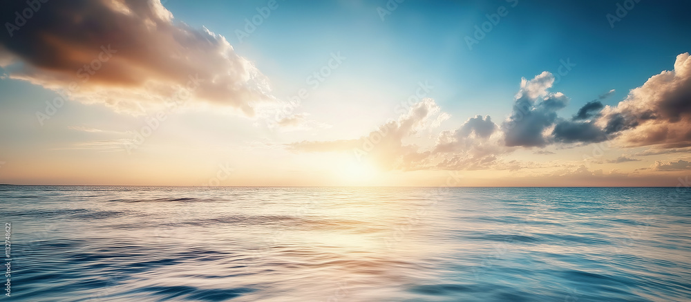 Fototapeta premium Sunrise Over Calm Ocean Waters. Generative AI