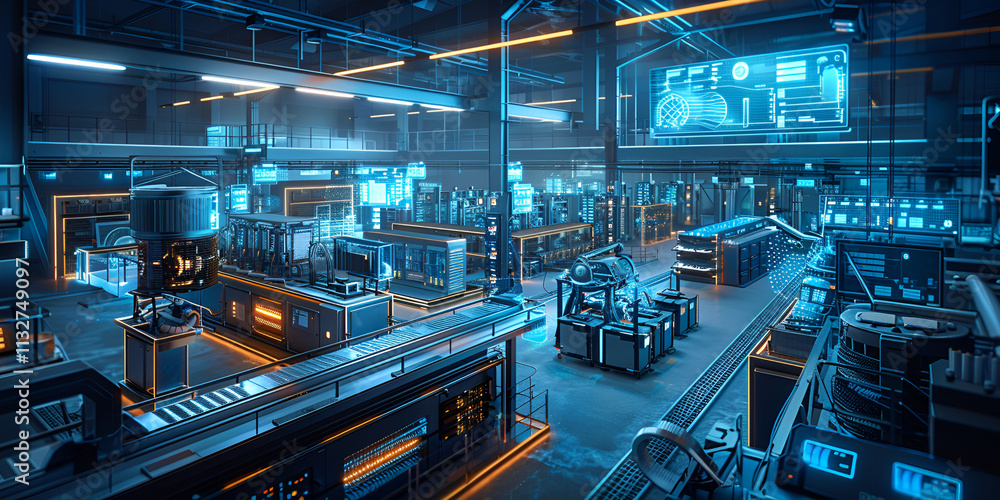 Obraz premium Advanced robotic assembly line in factory, High-tech industrial automation system
