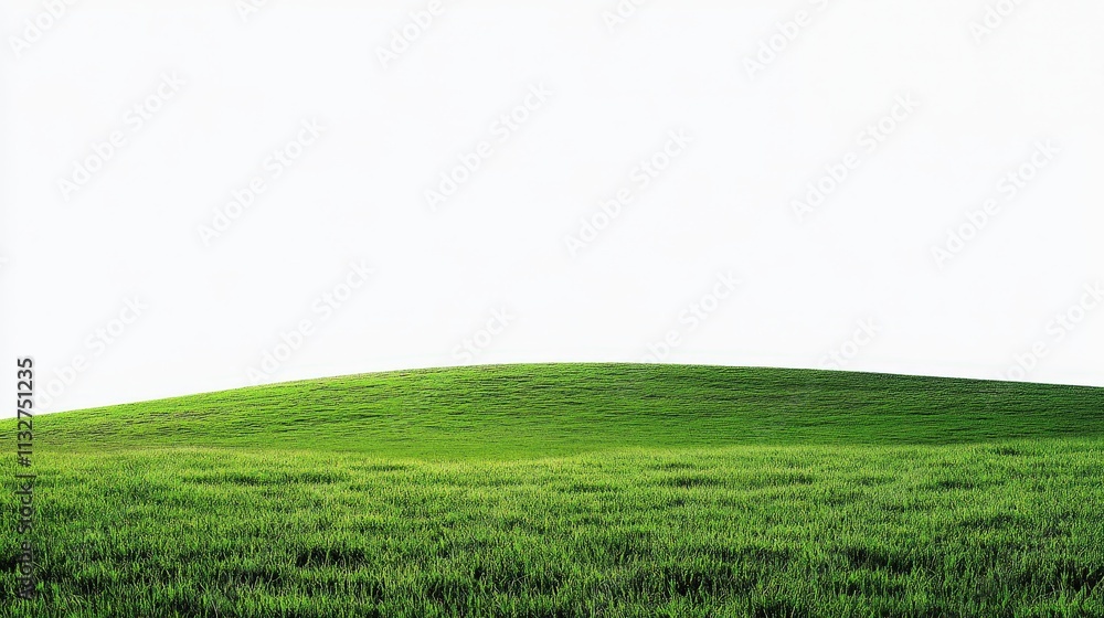 Obraz premium Lush Green Pastures on a Hill with Vibrant Grass Growing Under Clear Blue Sky Nature Landscape Photography for Commercial Use