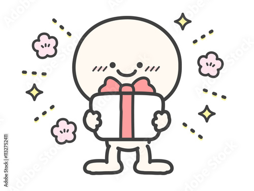 プレゼントを持つシンプルでかわいい人物のベクターイラスト素材01