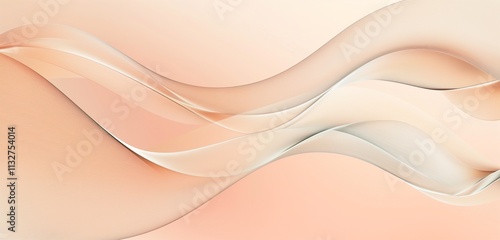 A minimalistic smooth gradient soft peach background with a metallic silver wave pattern flowing across, blending from peach to light beige.