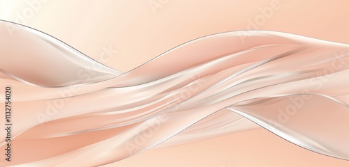 A minimalistic smooth gradient soft peach background with a metallic silver wave pattern flowing across, blending from peach to light beige.