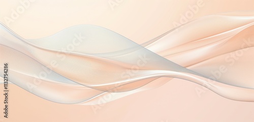 A minimalistic smooth gradient soft peach background with a metallic silver wave pattern flowing across, blending from peach to light beige.