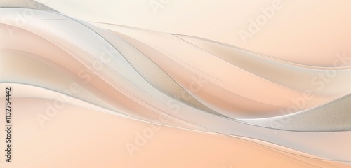 A minimalistic smooth gradient soft peach background with a metallic silver wave pattern flowing across, blending from peach to light beige.