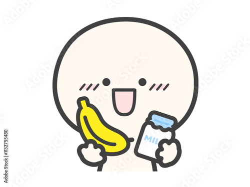 バナナと牛乳を持つシンプルでかわいい人物のベクターイラスト素材02