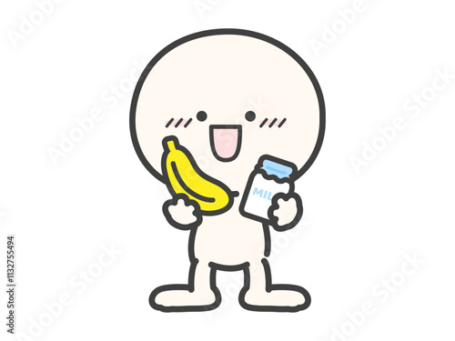 バナナと牛乳を持つシンプルでかわいい人物のベクターイラスト素材01