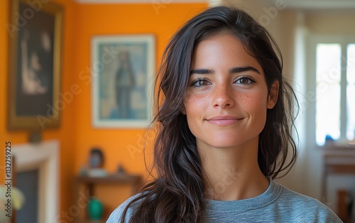 A woman with a sweatshirt on and a smile on her face in a blurred background Free Download A woman with a sweatshirt on and a smile on her face in a blurred background - GFXLoad