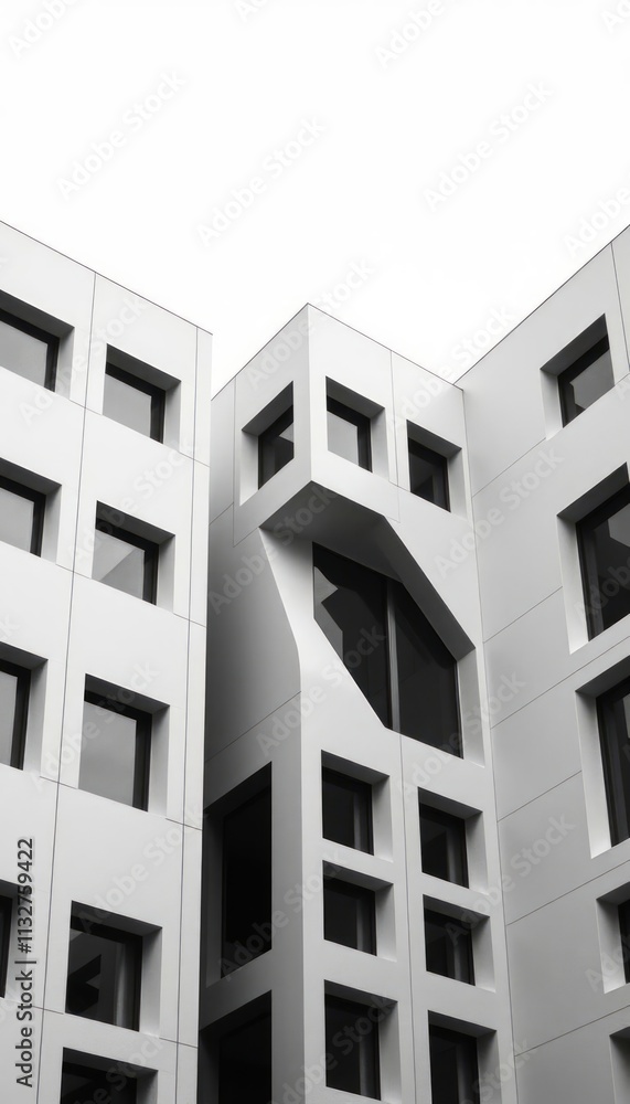 A striking black and white image of a modern building with a minimalist design, showcasing geometric shapes and clean lines. A striking black and white image of a modern building with a minimalist design, showcasing geometric shapes and clean lines.
