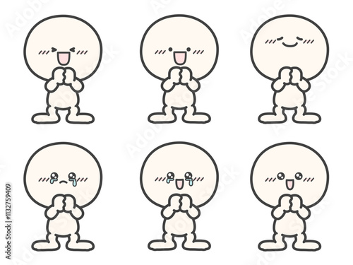 感動や喜びの表情のシンプルでかわいい人物のベクターイラスト素材セット