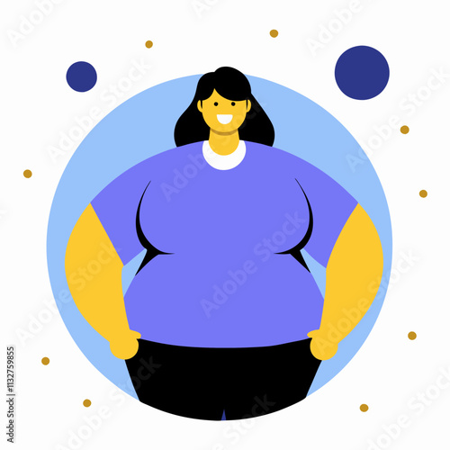 Vector illustration of a woman in casual homemade clothes in flat style.