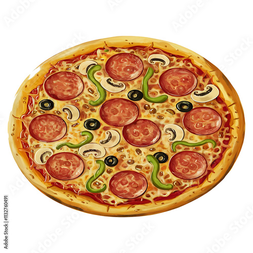 Fresh pizza with tomato cheese pepperoni pizza isolated on transparent background Generative Ai.
