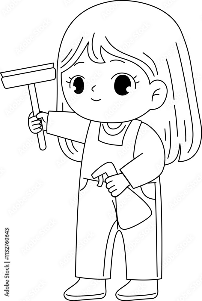Fototapeta premium cute cleaning service outline printable coloring page