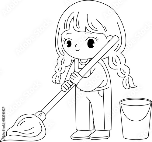 cute cleaning service outline printable coloring page