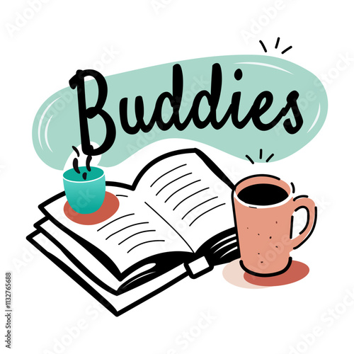 A flat sticker of book buddies 