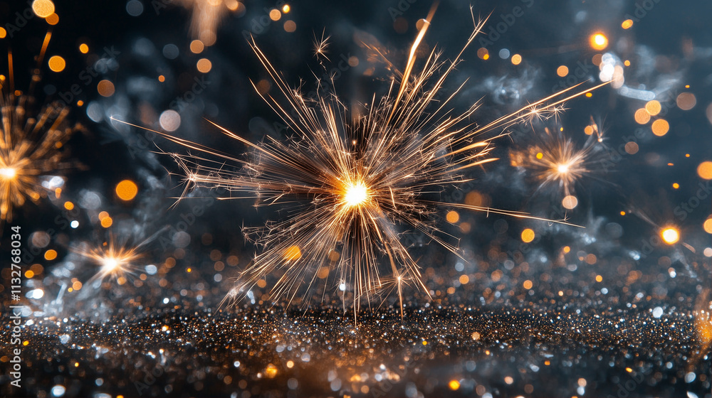 Obraz premium Sparkler shining with bright sparks and light effects creating a dazzling background for celebrations or festive mood
