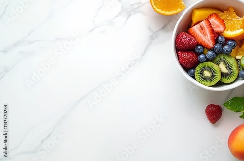 Top View of Granola with Dried Fruits on Light Blue Wooden Table, Wooden Spoon Scattered Around photo