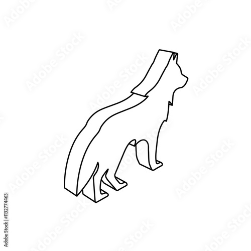 The outline of a large wolf symbol is made with black lines. 3D view of the object in perspective. Vector illustration on white background