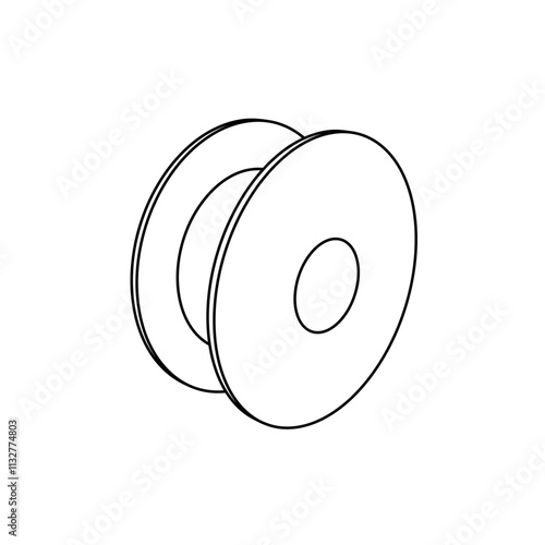 The outline of a large 3D printing filament symbol is made with black lines. 3D view of the object in perspective. Vector illustration on white background