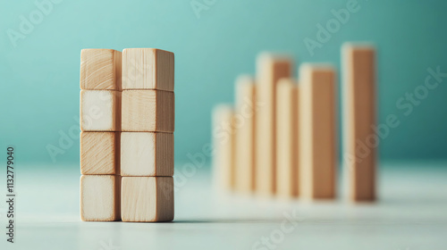 Wooden blocks arranged to illustrate business growth and development, symbolizing success and strategy. photo