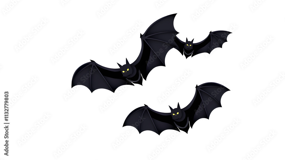 Fototapeta premium Vector Halloween set of flying black bats isolated on a white background. Generative AI