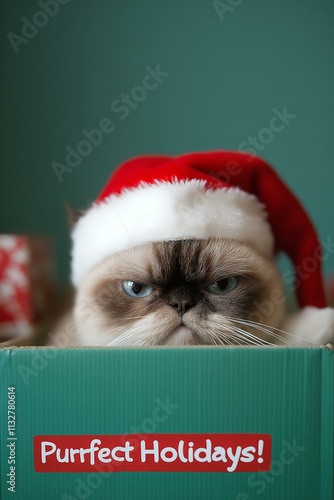 Grumpy cat in Christmas box