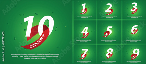 Set of 1st to 10th anniversary celebration emblem, banner, vector illustration design background 