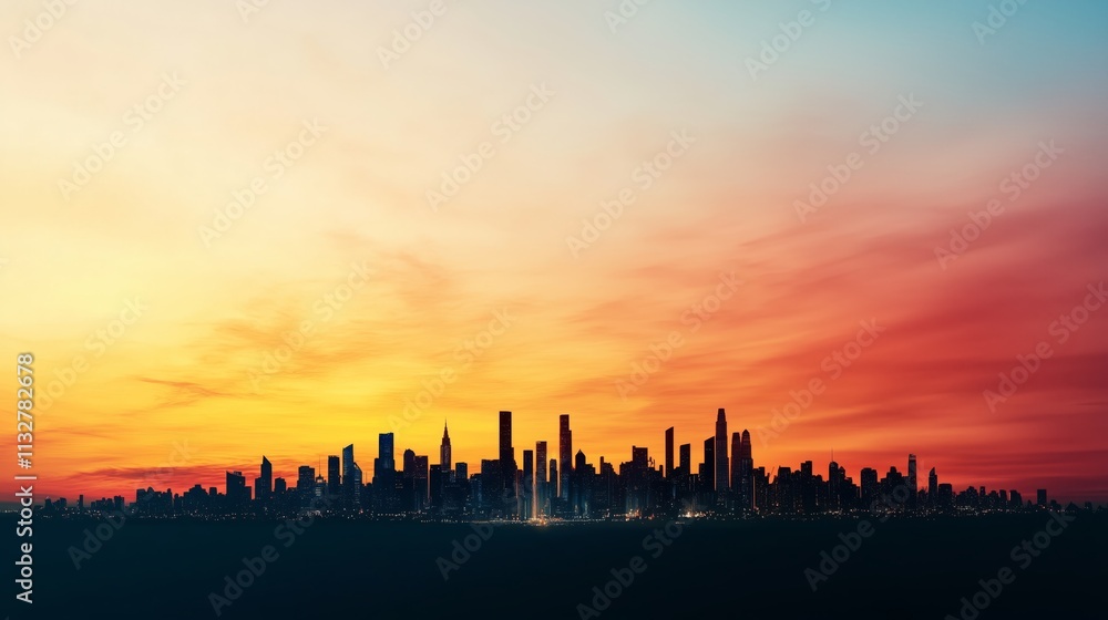 Sunset over a City Skyline with Vibrant Colors and Clouds Sunset over a City Skyline with Vibrant Colors and Clouds